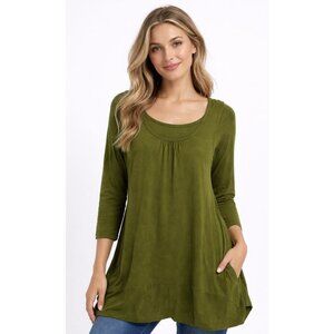 KALIYANA Abstract Tunic in Green Lagenlook Art To Wear Avant Garde - Size S